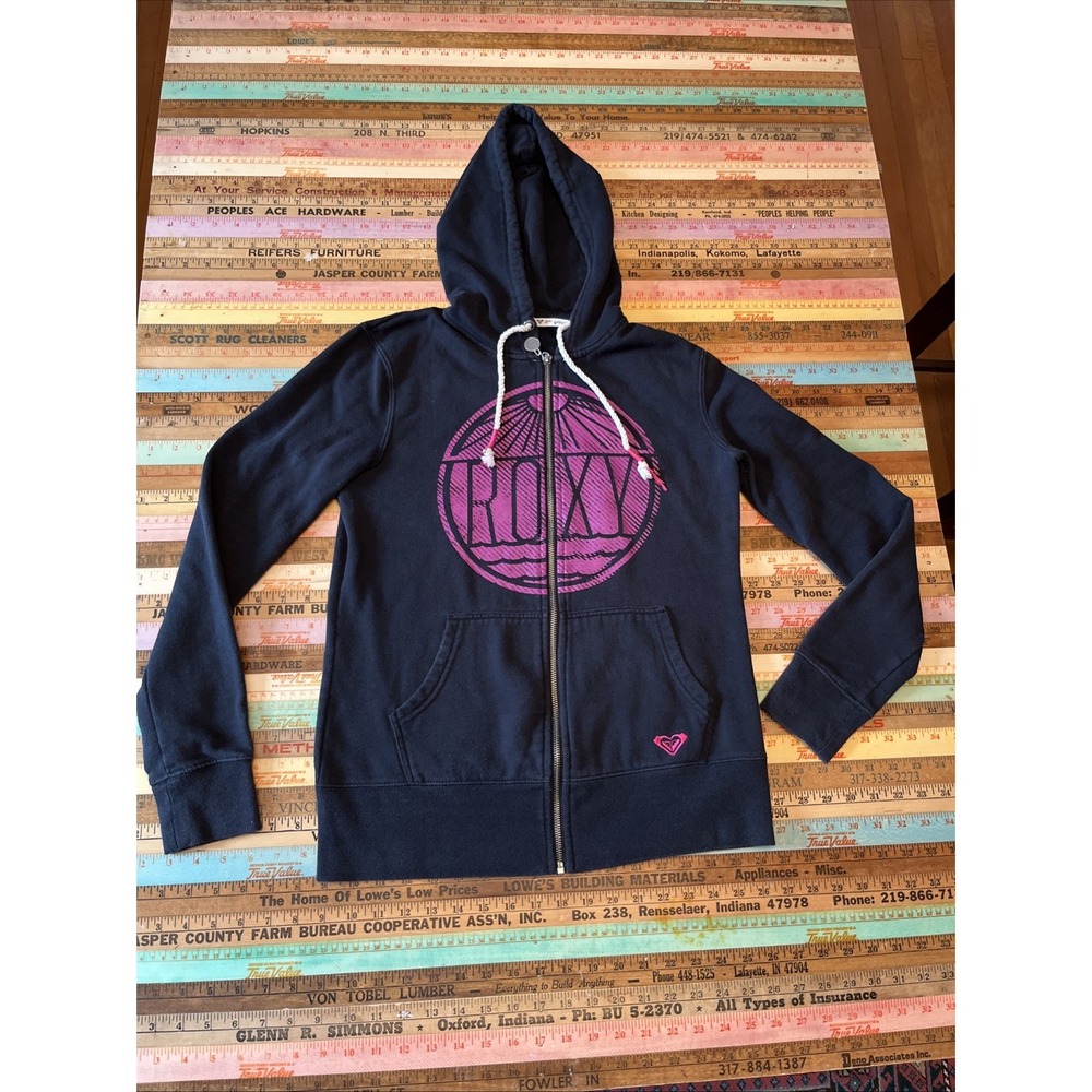 Roxy Y2K M Full Zip Hoodie Sweatshirt Sunrise Embroidered Logo Black Beach Surf